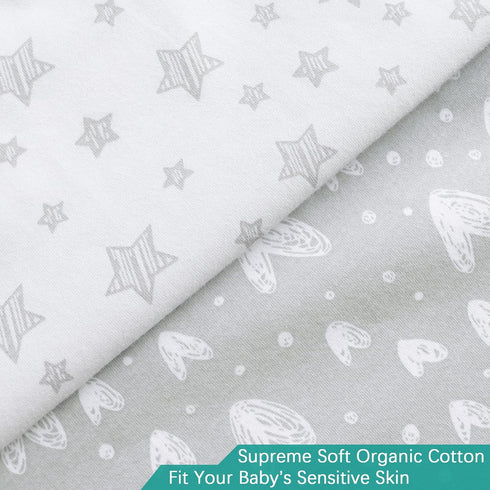 Waterproof Changing Pad Cover 2 Pack, 100% Cotton Change Table Sheets, Ultra Soft, Unisex White Grey Star Print