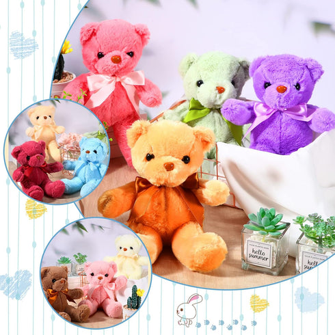 HyDren 12 Pieces Soft Plush Operation Christmas Bears Stuffed Animals with Ribbon Bow for Baby Shower, Party Favor