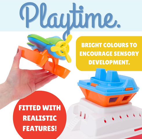 Toyland 17" 24 Floating Tugboat with Seaplane - Durable Water, Pool and Bathtub Toy for Kids Months Plus - Non-Toxic