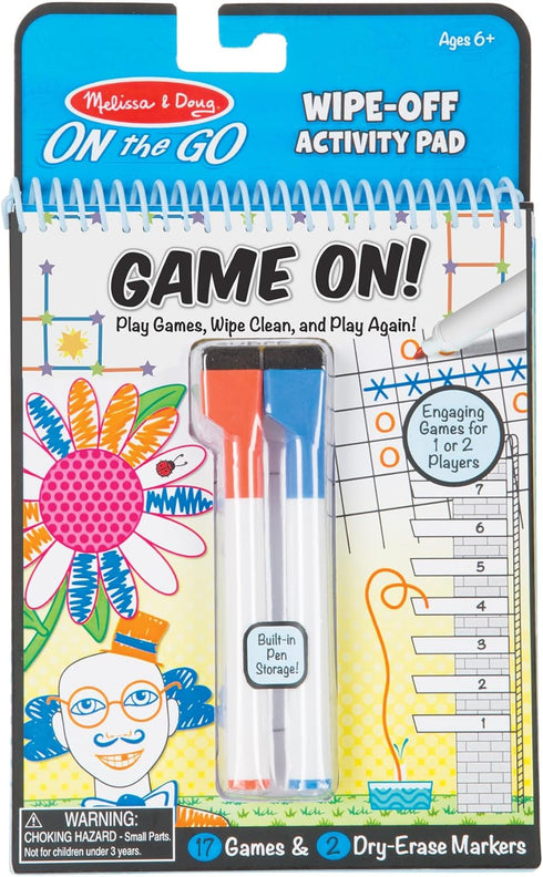 Melissa & Doug On The Go Game On! Reusable Travel Toy with 2 Dry-Erase Markers - Wipe-Off Activity Pad