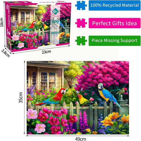 500 Piece Jigsaw Puzzle for Adults, Flowers & Birds Puzzles, Finished Size 19.3" x 13.7"
