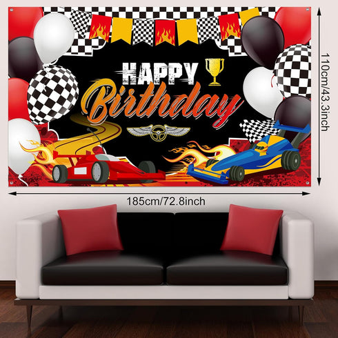 Car Racing Happy Birthday Backdrop, Car Themed Party Decorations, Photo Background for Birthday Photography Decor