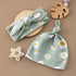 Set 47x47 inches, BabyWhale Muslin Swaddle Blanket with Hat and Headband Bow, Daisy Pattern Swaddle for Baby Boys