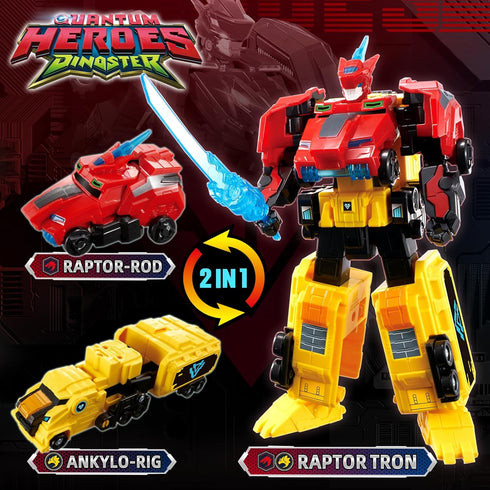 2-in-1 7.48-inch 5+, QUANTUM HEROES DINOSTER Transforming Toys, Transforming Robot Raptor Tron, Action Figure