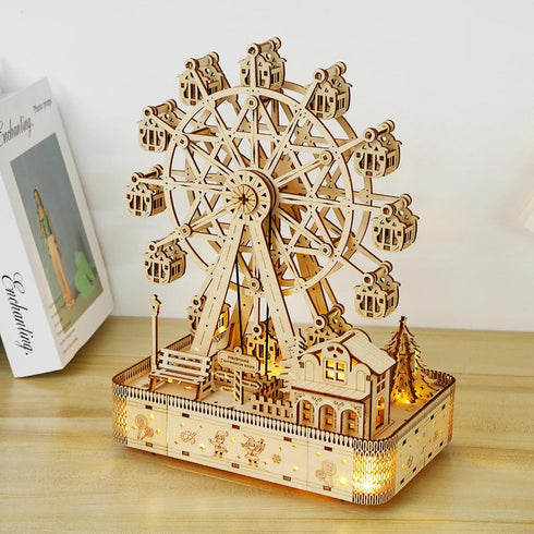 3D Wooden Puzzle for Adults, DIY Ferris Wheel Model Kit with Music Box for Creative Assembly