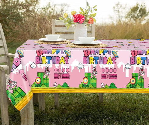 3Pcs Super Brothers Adventure Party Tablecloths, 108 x 54 inches, Video Game Theme for Birthday Decoration