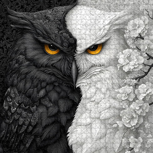 PICKFORU 1000 Yin Yang Owl Puzzle for Adults PiecesBlack and White Puzzles Owl Flowers, Impossible Difficult Hard Bird