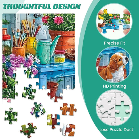2 Pack 300 8-10 10-12,Glossy Gift,20.5x15 Piece Puzzle for Adults, Garden Dogs Seaside Porch Jigsaw Puzzle