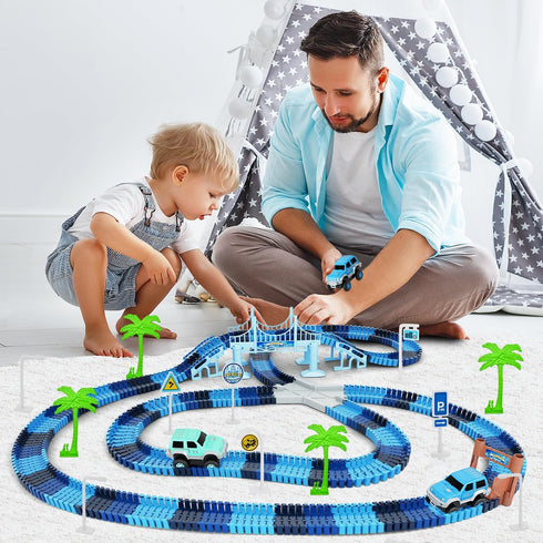 Track Car Toys, 269 PCS Racing Tracks Playset with 2 Cool Race Cars, Frozen World Race Road for Toddlers