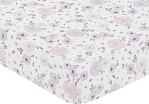 Sweet Jojo Designs Fitted Baby Jersey Crib Sheets (Purple/Grey Boho Floral) for Girls, Infant Nursery, Toddler Room