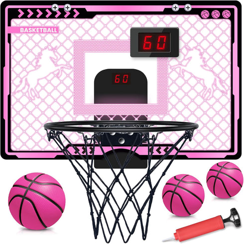 Mini Indoor Basketball Hoop with LED Light & Electronic Scoreboard, Over The Door Unicorn Toy Gifts for Kids