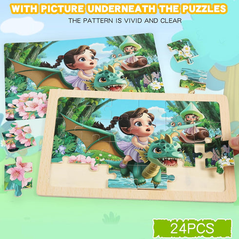 MAX JHQIQU 4 Sets Set 24 3-5, 4-6, 3 4 5 6 of Wooden Puzzles, Each has Pieces, Including Castle Unicorn Princess