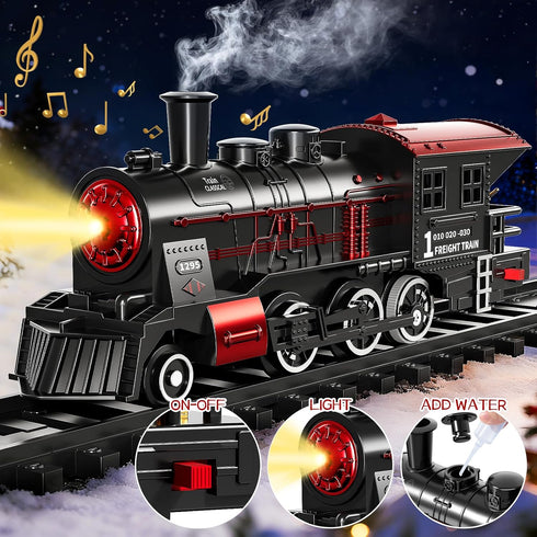 Set 2-4, Sets 3-8 Train for Toddlers Electrical Trains with Track, Smoke, Light, Sound and Scene, Christmas Train