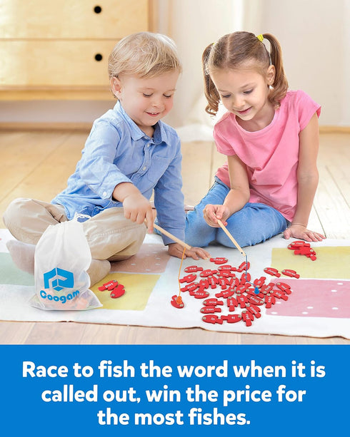 Coogam Wooden Magnetic Fishing Game, Learning Dolch Word Flashcards, Montessori Educational Toy for Preschoolers