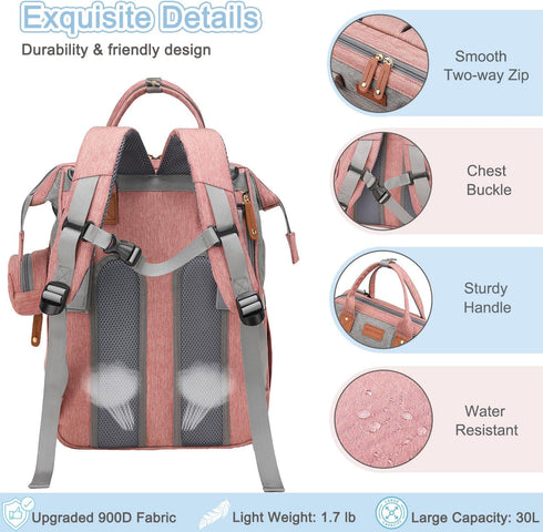 SHITIESHOU Backpack 19 Diaper Bag Baby Bag for Mom Dad with Changing Pad, Pockets, Large Waterproof Travel Baby Girl