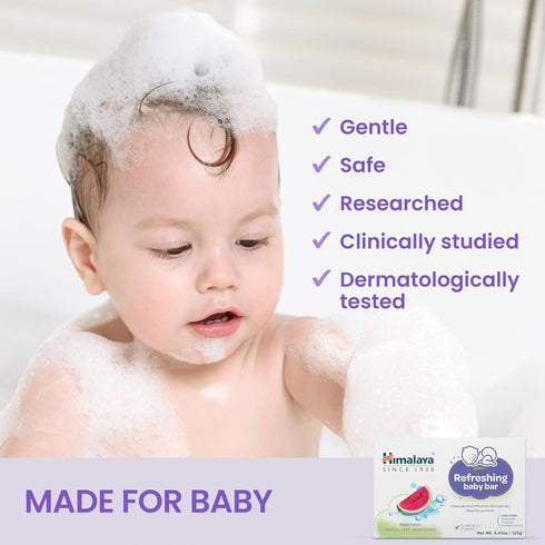 4.41 oz (125g) 3 Pack Himalaya Refreshing Baby Bar, Gentle Herbal Cleanser for Babys Delicate Skin, Soothes