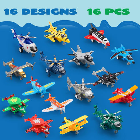 16 Playset, 3+ JOYIN Pcs Pull Back Airplane Toys, Boys Plane Aircraft Incl Helicopter, Fighter, Bomber, Gifts