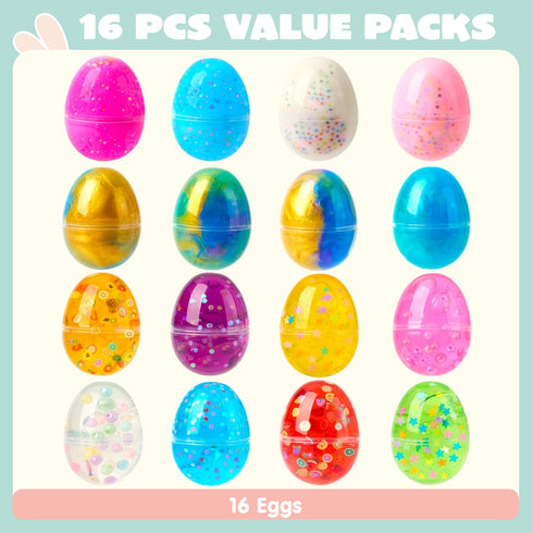 16 JOYIN Pcs Prefilled Easter Eggs with Crystal, Galaxy, Slime and Confetti Stress Relief for Kids Easter Party Favors