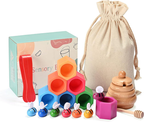 Sorting Stacking Wooden Toys for Toddlers - Bee Hive Montessori Sensory Bin Tools for Early Learning Gift