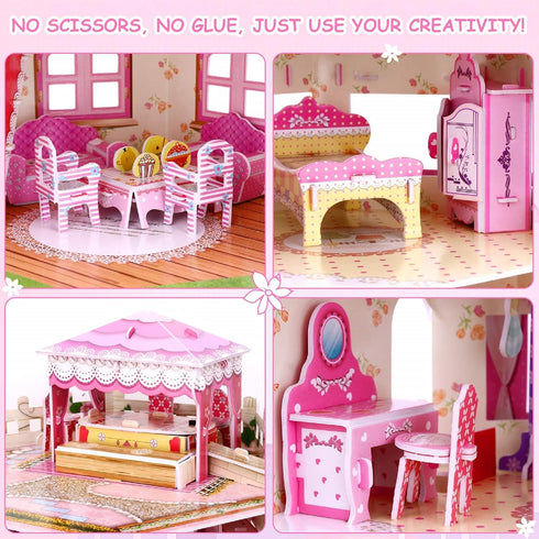 Rooftop Romance 3D Puzzle Dollhouse for Girls, Easy to Assemble Miniature Doll House Building Kit with LED Light