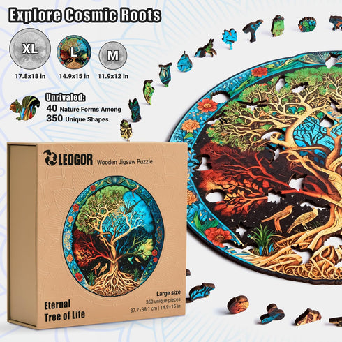 LEOGOR Wooden Jigsaw Puzzle for Adults — 350 Piece Eternal Tree of Life Nature Inspired Round Design