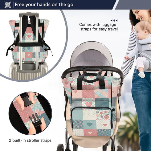 FLildon Backpack Backpack Simple Floral Checkered Diaper Bag Waterproof Mom Travel Tote with Insulated Pockets