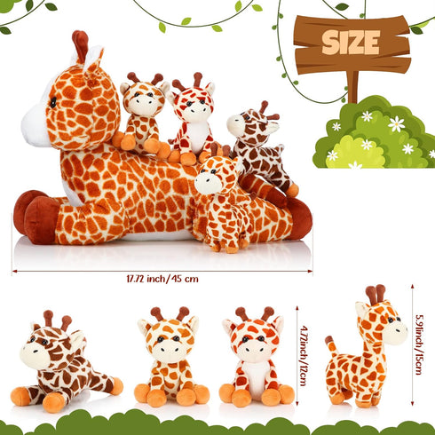 Honoson 5 Set 18'' Mommy 4 Tummy Pcs Valentine Giraffe Stuffed Animals Large Giraffe Plush with Cute Baby Zippered