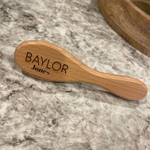 DFDG Set Set Personalized Baby Hair Brush Custom Wooden Toddler Brush with Laser Engraved Name Customize Logo Wood Baby