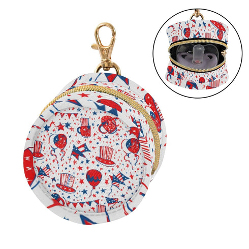 PYBUG Independence Day Pattern Round Pacifier Storage Case, Polyester & TPU Lined with Hook Buckle, Pacifier Container