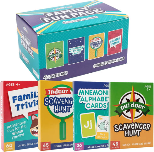 LotFancy 4 in 1 Card Games for Family Game Night, Scavenger Hunt Games for Kids, Indoor Outdoor Activities, Family