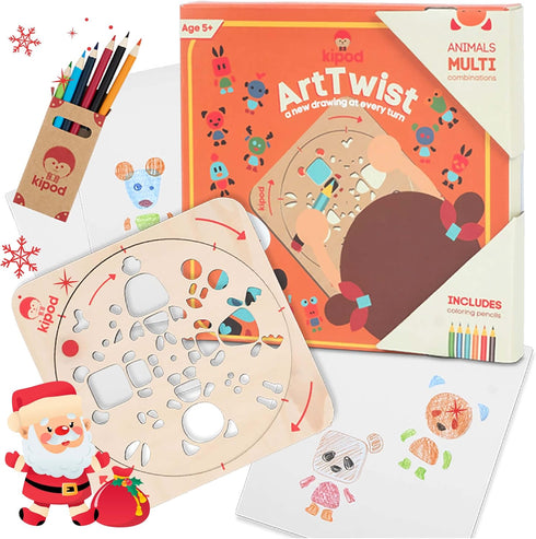 ArtTwist Drawing Stencils Kit for Kids – Rotating Wooden Spin Art with 6 Colored Pencils and 5 White Papers