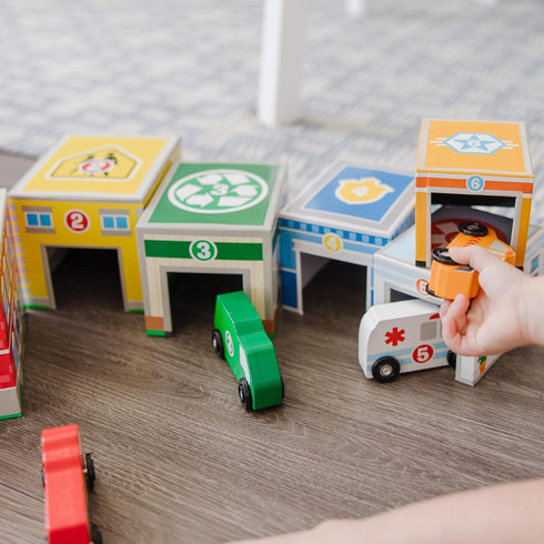 Melissa & Doug Nesting and Sorting Blocks - 6 Buildings, 6 Wooden Vehicles, FSC Certified