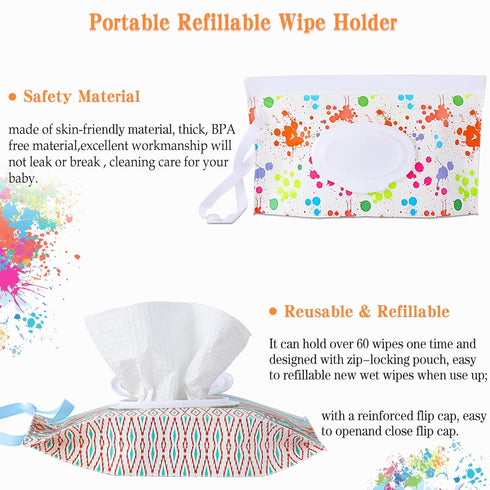 FEBSNOW 4 Pack Baby Refillable Wet Wipe Dispenser, Reusable Portable Travel Wipes Holders