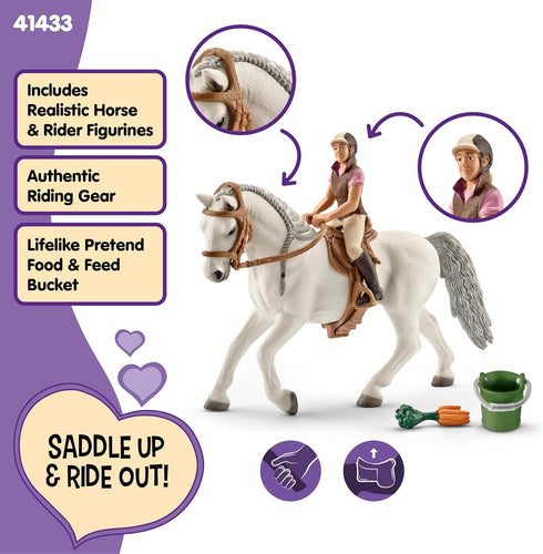 7 Playset 5+ 41433 Schleich Horse Club - PC Rider and Horse Toy with Accessories - Realistic Rider and Lipizzaner Mare