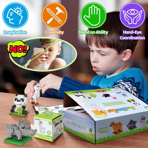 FUN LITTLE TOYS Mini Animals Building Blocks Sets - 12 Boxes for Goodie Bags, Birthday Gifts, Party Favors for Kids