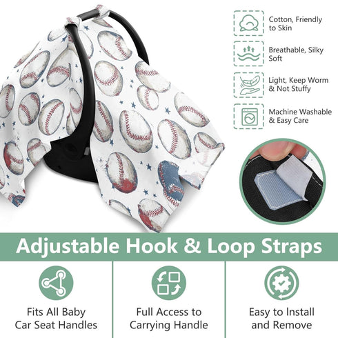 Mazeann Baseballs Star Vintage Car Seat Cover Baby Breathable Soft Infant Carseat Covers Canopies Babies Carrier Covers