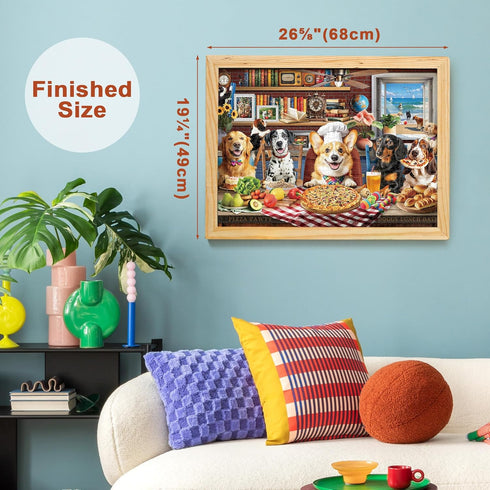 1000 BenBen Puzzles for Adults Pieces, Dogs' Dinner Party, Dog Jigsaw Puzzle with Patterns on Back, Funny Animal