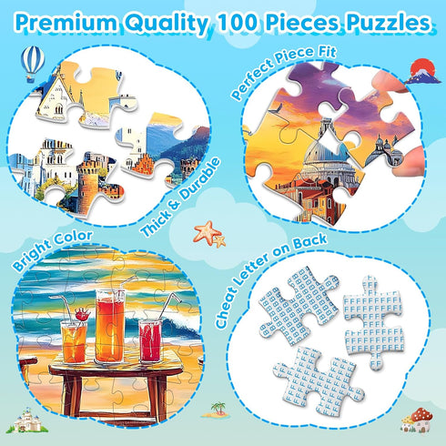 Ciavotie 100 4-6 6-8 4 Packs Piece Puzzle World Famous Landscapes Jigsaw Puzzles Large Piece Puzzles for Adult Seniors