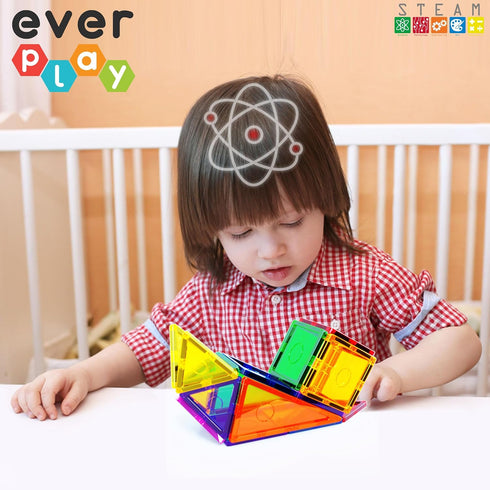 Everplay 30pc Magnetic Tile Building Block Set, Construction Magnet Tiles Toy Blocks STEM Educational Learning Kit