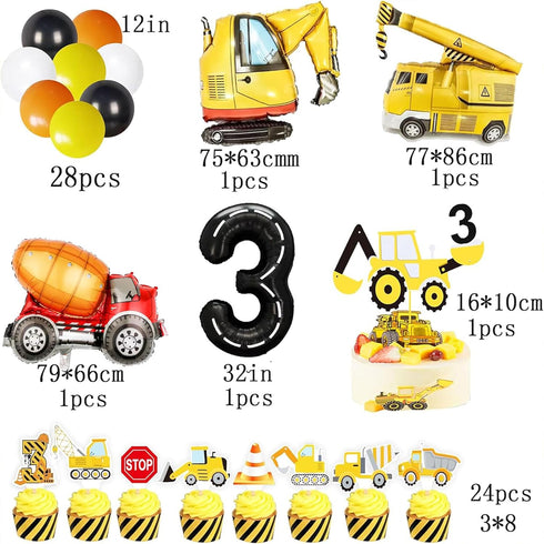 BEOXAGAR 90 3rd 3rd 3 Pcs Dump Truck Party Decorations for Boys Baby .Construction Birthday Party SuppliesConstruction