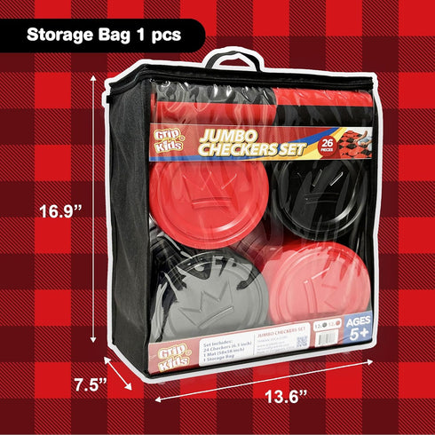 Jumbo Checkers Set with Storage Bag, 58 Inch Mat for Outdoor & Indoor Play, Backyard Board Games for Kids Ages 5-8,