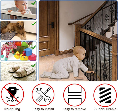Stairway Net Baby Gate for Stairs - No Drilling Safety Banister Guard Rail Net, 18 ft L x 2.66 ft H for Child, Small