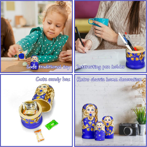 Set 7 Starxing Russian Nesting Dolls Matryoshka Wood Stacking Nested Pieces Handmade Toys for Children Kids Christmas