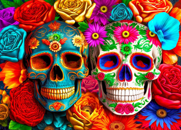 HUADADA 1000 Piece Puzzles for Adults - Colourful Flowers Skull Jigsaw Puzzles for Home Decoration