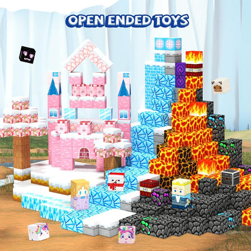 150 3 4 5 6 7 3-5 4-8 PCS Princess Castle Magnetic Blocks, Easter Gifts for Kids Year Old - Ice & Fire Magnetic Tiles