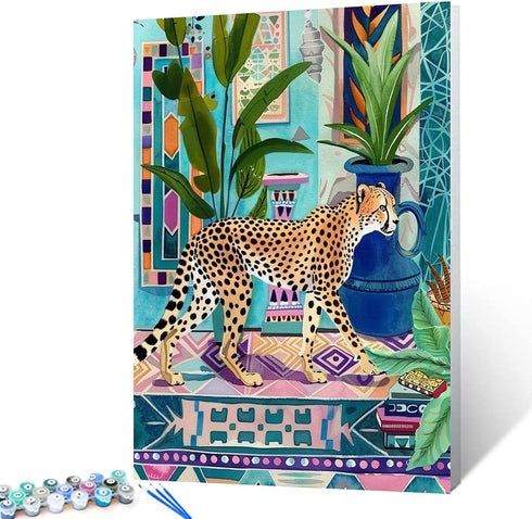 Animal Cheetah Digital Paint by Numbers Kits - Wildlife Cheetah Acrylic Oil Painting for Adults, Kids, Home Decor