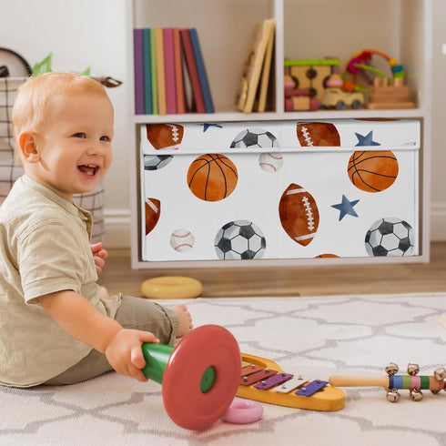 Sweet Jojo Designs Sports Theme Boy Collapsible Toy Storage Box Chest Organizer with Lid Baby Nursery Kids Childrens