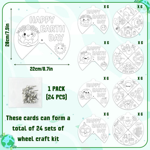 24 Sets COcnny Earth Day Coloring Craft- Color Your Own Globe Art Craft DIY Wheel Cards for Kids, Happy Earth Day Paper