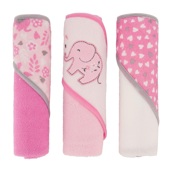 Cudlie Buttons & Stitches Baby Girl 3 Pack Rolled/Carded Hooded Towels in