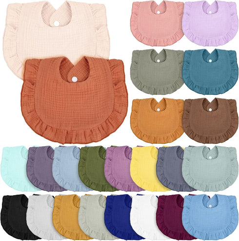 24 Pcs Muslin Baby Bibs Unisex Soft Muslin Drool Bibs Adjustable Baby